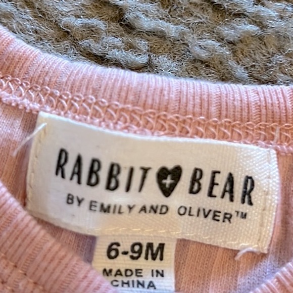 Rabbit Bear Ribbed Knit Pink Button Down Onesie + Fox Graphic Print Long Sleeve - Picture 7 of 8